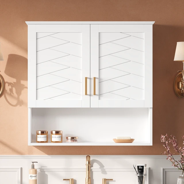 Alt view image 3 of 7 - 30 Inch Cabinet with Adjustable Shelf, Wall-Mounted Medicine Cabinet for Soft Closing Hinges Open Shelving Design