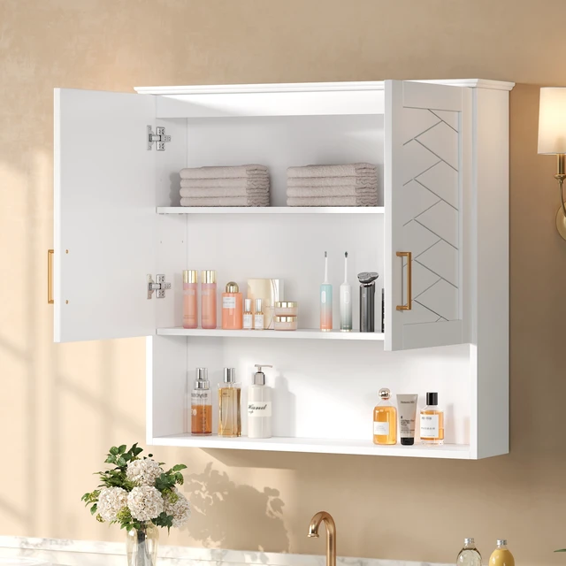 Alt view image 4 of 7 - 30 Inch Cabinet with Adjustable Shelf, Wall-Mounted Medicine Cabinet for Soft Closing Hinges Open Shelving Design
