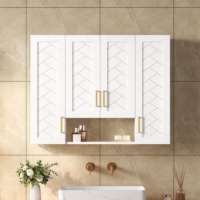 Alt view image 3 of 7 - Inchx 28 Inch Medicine Cabinet, Wall Mounted Storage Cabinet Wall with Exquisite Carving and Adjustable Shelves, White