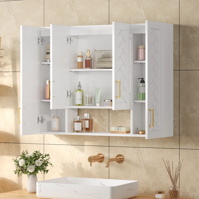 Alt view image 4 of 7 - Inchx 28 Inch Medicine Cabinet, Wall Mounted Storage Cabinet Wall with Exquisite Carving and Adjustable Shelves, White