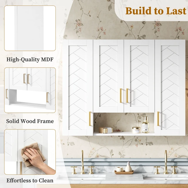 Alt view image 5 of 7 - Inchx 28 Inch Medicine Cabinet, Wall Mounted Storage Cabinet Wall with Exquisite Carving and Adjustable Shelves, White