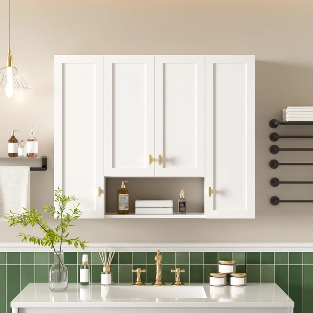 Main image of 36 Inch Cabinet with Adjustable Shelves, Wall-Mounted Medicine Cabinet for Soft Closing Hinges Open Shelving Design
