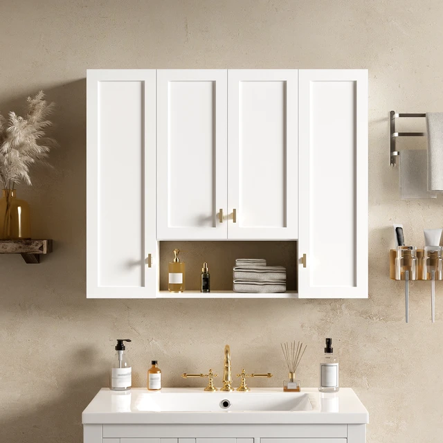 Alt view image 3 of 7 - 36 Inch Cabinet with Adjustable Shelves, Wall-Mounted Medicine Cabinet for Soft Closing Hinges Open Shelving Design