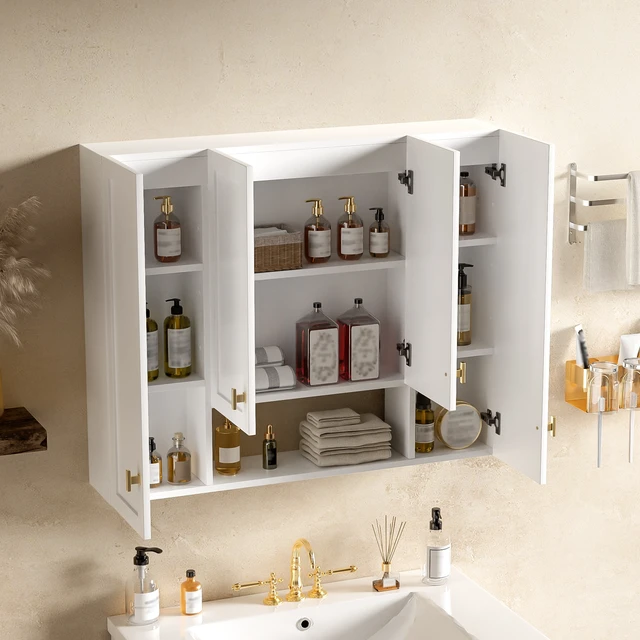 Alt view image 4 of 7 - 36 Inch Cabinet with Adjustable Shelves, Wall-Mounted Medicine Cabinet for Soft Closing Hinges Open Shelving Design