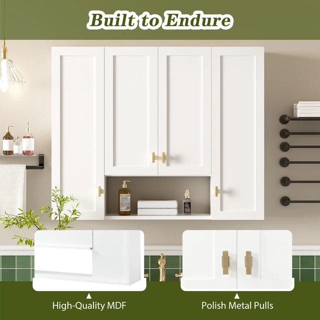 Alt view image 6 of 7 - 36 Inch Cabinet with Adjustable Shelves, Wall-Mounted Medicine Cabinet for Soft Closing Hinges Open Shelving Design