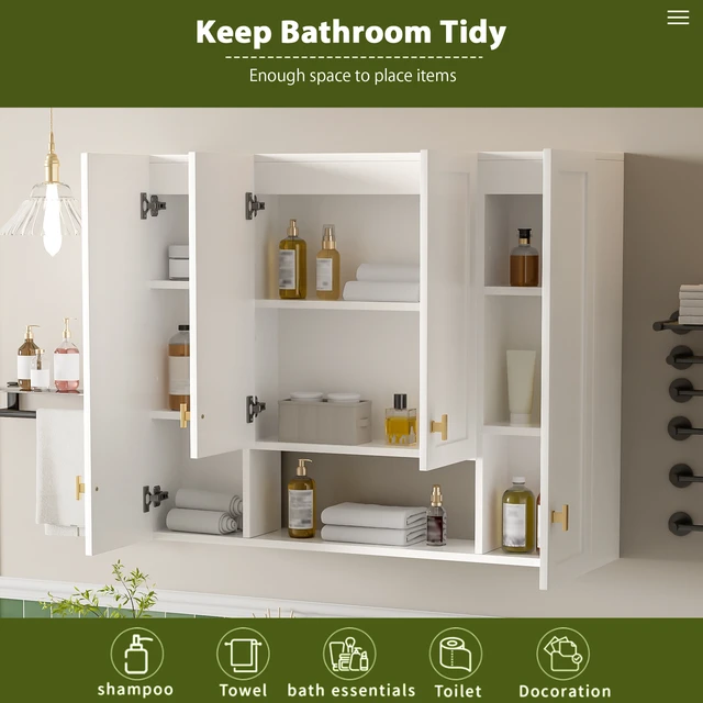 Alt view image 7 of 7 - 36 Inch Cabinet with Adjustable Shelves, Wall-Mounted Medicine Cabinet for Soft Closing Hinges Open Shelving Design