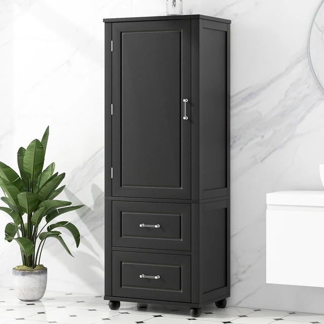 Alt view image 2 of 7 - Tall Storage Cabinet, Freestanding Storage Cabinet with Two Drawers and Adjustable Shelf MDF Board with Painted Finish