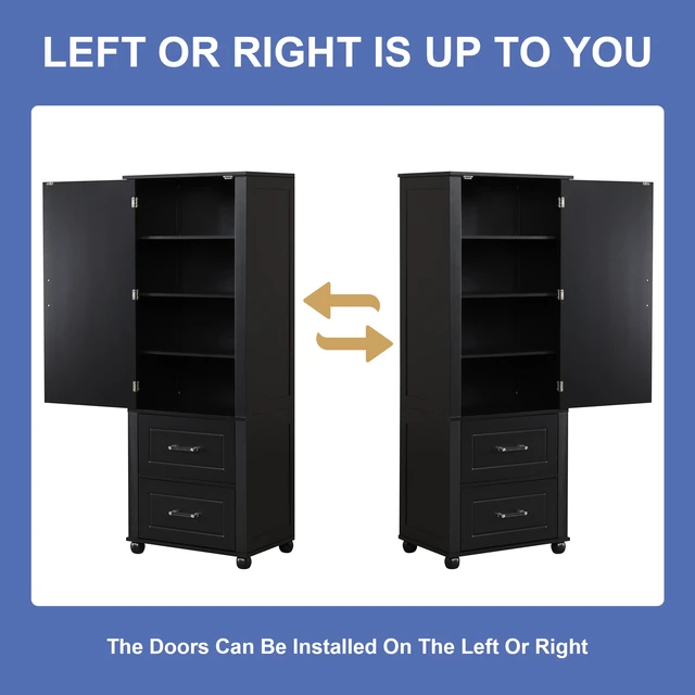 Alt view image 6 of 7 - Tall Storage Cabinet, Freestanding Storage Cabinet with Two Drawers and Adjustable Shelf MDF Board with Painted Finish