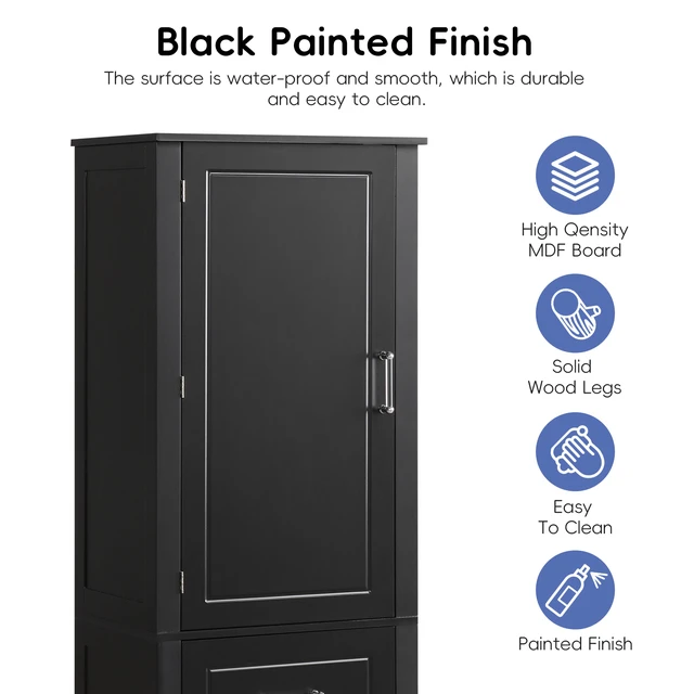 Alt view image 5 of 7 - Tall Storage Cabinet, Freestanding Storage Cabinet with Two Drawers and Adjustable Shelf MDF Board with Painted Finish