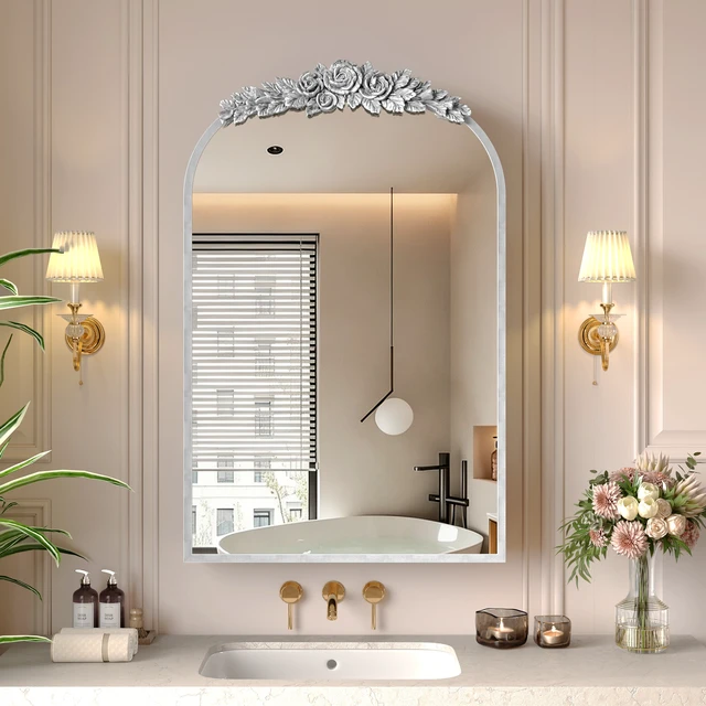 Alt view image 2 of 6 - Medicine Cabinet Mirror with Storage, Inchx 36 Inch Arch Wall Mount Mirror Cabinet with Carved Top Recessed and Surface