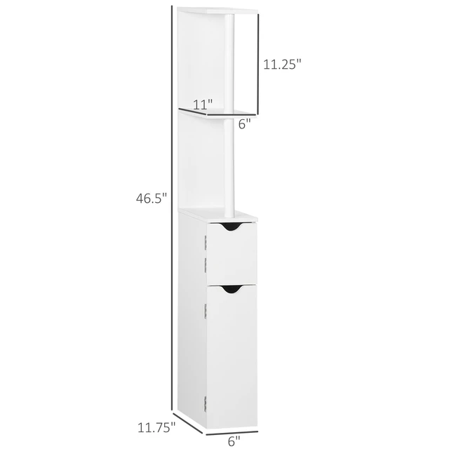 Alt view image 3 of 7 - Tall Storage Cabinet, Freestanding Linen Tower with Open Shelves and 2 Door Cabinets, White, Particle Board