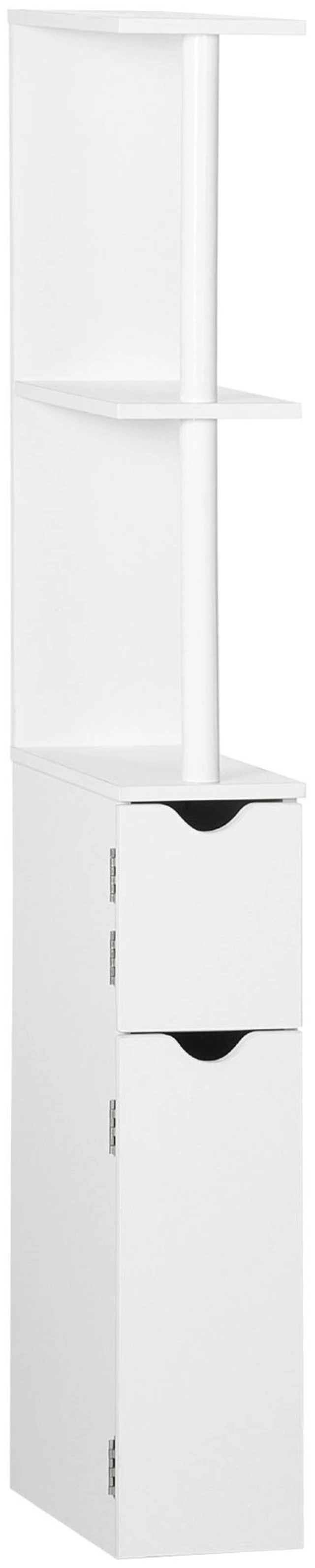Main image of Tall Storage Cabinet, Freestanding Linen Tower with Open Shelves and 2 Door Cabinets, White, Particle Board