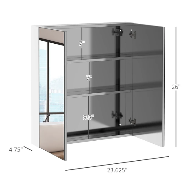 Alt view image 7 of 7 - Mirrored Cabinet, Inch Stainless Steel Frame Medicine Cabinet Wall-Mounted Storage Organizer with Double Doors, Silver