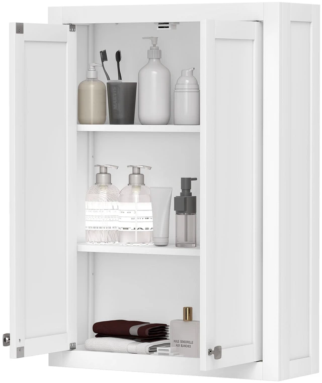 Main image of Wall Cabinet, Medicine Cabinet Wall Mounted Over the Toilet Space Saver with 2 Doors and Adjustable Shelves, White