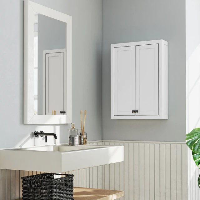 Alt view image 3 of 7 - Wall Cabinet, Medicine Cabinet Wall Mounted Over the Toilet Space Saver with 2 Doors and Adjustable Shelves, White
