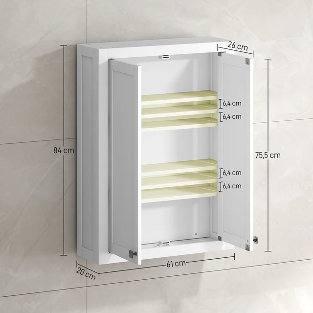 Alt view image 7 of 7 - Wall Cabinet, Medicine Cabinet Wall Mounted Over the Toilet Space Saver with 2 Doors and Adjustable Shelves, White