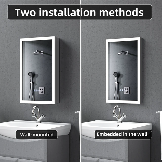 Alt view image 3 of 7 - LED Lighted Medicine Cabinet with Mirror, 26inches Mirror Cabinet with Lights Recessed Wall Mounted Color Temperatures
