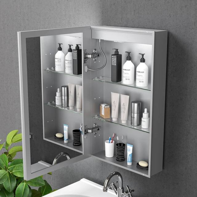 Alt view image 2 of 7 - LED Lighted Medicine Cabinet with Mirror, 26inches Mirror Cabinet with Lights Recessed Wall Mounted Color Temperatures