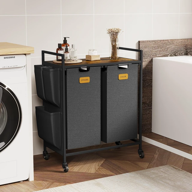 Main image of 2 Section Hamper, Sorter with Wheels Basket Organizer with Shelf and Pull-Out Removable Bags Dirty Clothes Hamper