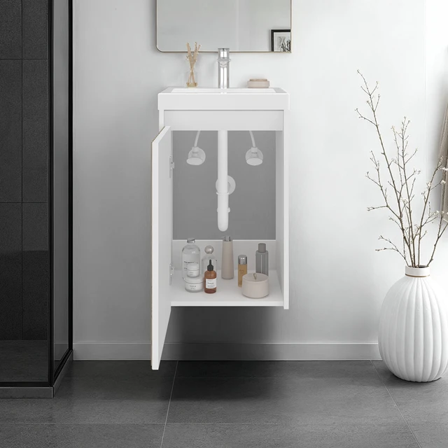 Alt view image 2 of 7 - Avery Vanity Cabinet, Freestanding Sink Base with Open Shelf Storage Organizer, Multi, Particle Board, Vanities