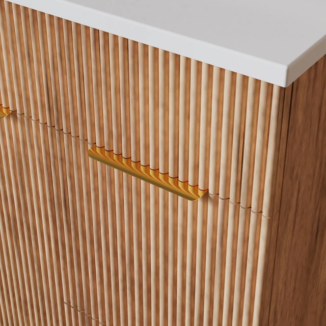 Alt view image 6 of 7 - 30 Inch Freestanding Vanity Cabinet Only, Fluted MDF Bath Storage Vanity with 1 Door and 2 Drawers Handles Walnut