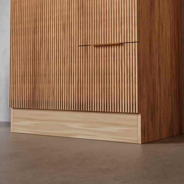 Alt view image 7 of 7 - 30 Inch Freestanding Vanity Cabinet Only, Fluted MDF Bath Storage Vanity with 1 Door and 2 Drawers Handles Walnut