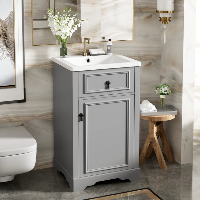 Alt view image 2 of 7 - 20 Inch Vanity with Ceramic Sink, Soft Close Door Adjustable Shelf and Door Mounted Storage Rack for Small Bathrooms