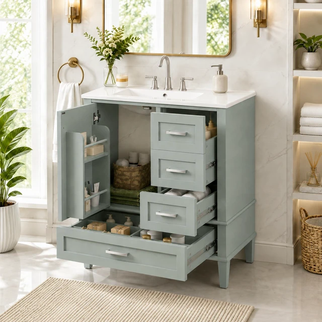 Main image of 30 Inch Vanity, Cabinet with Sink Combo Set Storage Cabinet with Soft Closing Door and Soft Closing Drawers Solid Wood