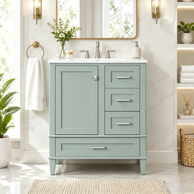 Alt view image 2 of 7 - 30 Inch Vanity, Cabinet with Sink Combo Set Storage Cabinet with Soft Closing Door and Soft Closing Drawers Solid Wood