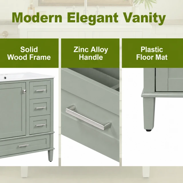 Alt view image 6 of 7 - 30 Inch Vanity, Cabinet with Sink Combo Set Storage Cabinet with Soft Closing Door and Soft Closing Drawers Solid Wood