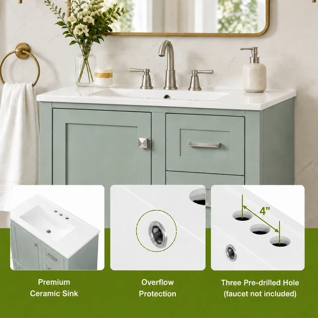 Alt view image 7 of 7 - 30 Inch Vanity, Cabinet with Sink Combo Set Storage Cabinet with Soft Closing Door and Soft Closing Drawers Solid Wood