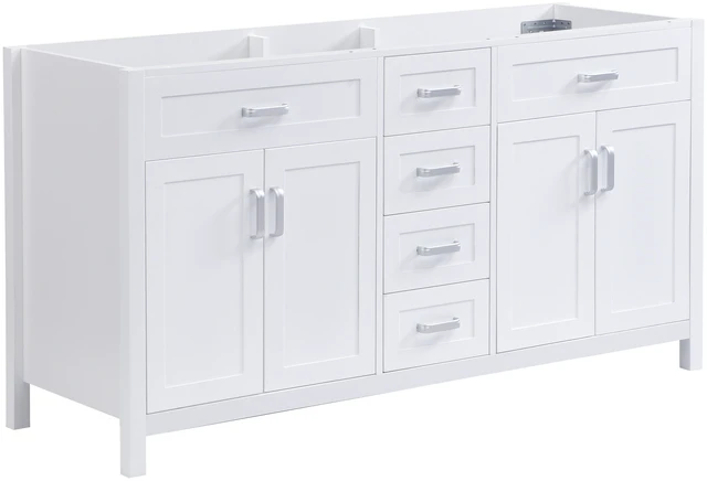 Main image of 58.7 Inch Vanity Without Sink, Cabinet Only Silver Metal Handles Soft Close Doors and Drawers Middle Drawers and Double