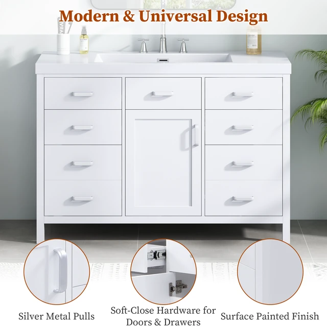Alt view image 6 of 7 - 46.5 Inch Vanity Without Sink, Cabinet Only Soft Close Single Door and 6 Drawers Removable Dividers Ample Storage