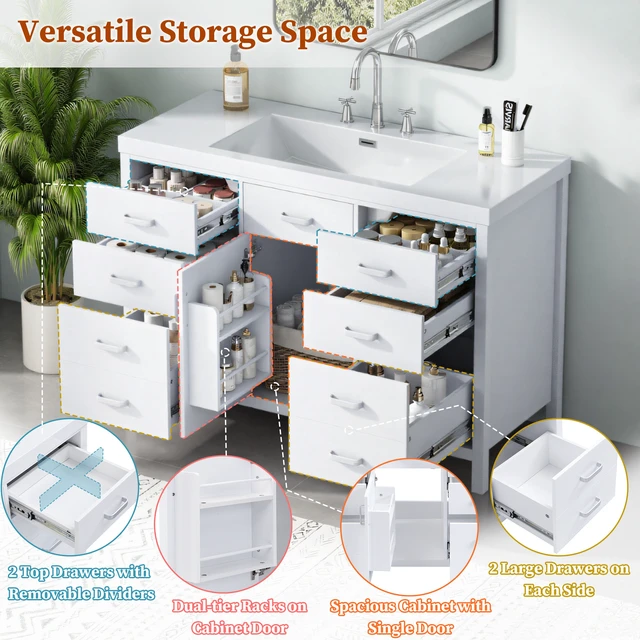 Alt view image 7 of 7 - 46.5 Inch Vanity Without Sink, Cabinet Only Soft Close Single Door and 6 Drawers Removable Dividers Ample Storage