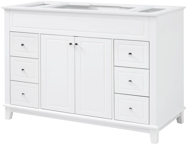 Main image of 46 Inch Vanity Without Sink, Cabinet Only Soft Close 6 Drawers and Double Doors with 2 Tier Shelves Solid Pine Legs