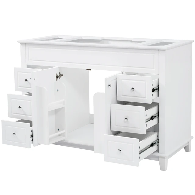 Alt view image 2 of 7 - 46 Inch Vanity Without Sink, Cabinet Only Soft Close 6 Drawers and Double Doors with 2 Tier Shelves Solid Pine Legs