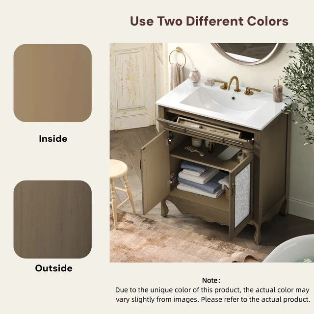 Alt view image 4 of 7 - 30 Inch Pattern Vanity with Rectangle Ceramic Sink, Vanity Cabinet with Tip Out Tray Flip Out Drawer Equipped
