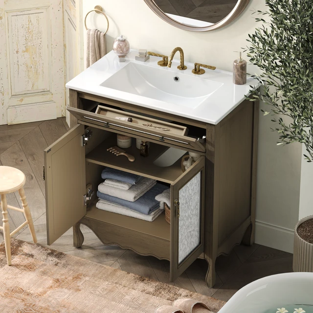 Alt view image 3 of 7 - 30 Inch Pattern Vanity with Rectangle Ceramic Sink, Vanity Cabinet with Tip Out Tray Flip Out Drawer Equipped