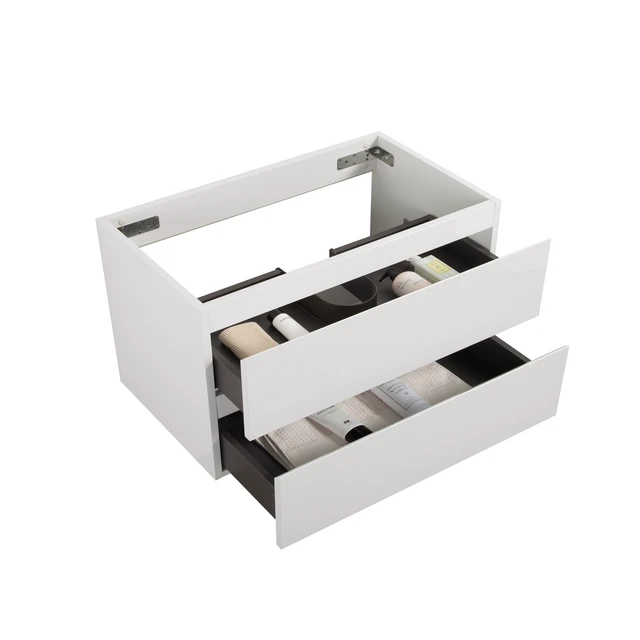 Alt view image 4 of 6 - Wall Mount Cabinet Without Basin, Color with Two Drawers Pre Assembled, White, Melamine, Vanities