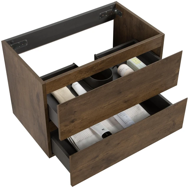 Alt view image 4 of 6 - Wall Mount Cabinet Without Basin, Color with Two Drawers Pre Assembled, Walnut, Melamine, Vanities