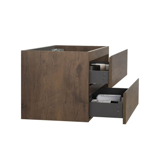 Alt view image 5 of 6 - Wall Mount Cabinet Without Basin, Color with Two Drawers Pre Assembled, Walnut, Melamine, Vanities