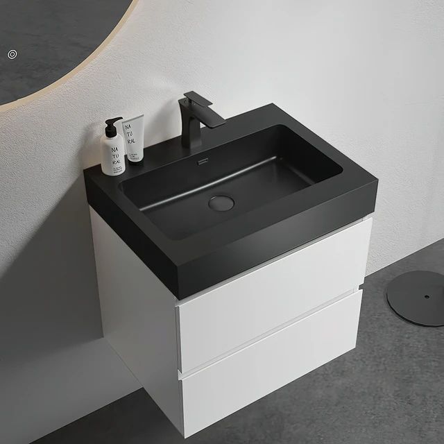 Alt view image 2 of 6 - 24 Inch Vanity with Sink, Large Storage Wall Mounted Floating Vanity for One Piece Black Sink Basin Without Drain