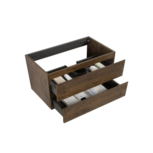 Alt view image 4 of 6 - Wall Mount Cabinet Without Basin, Color with Two Drawers Pre Assembled, Walnut, Melamine, Vanities