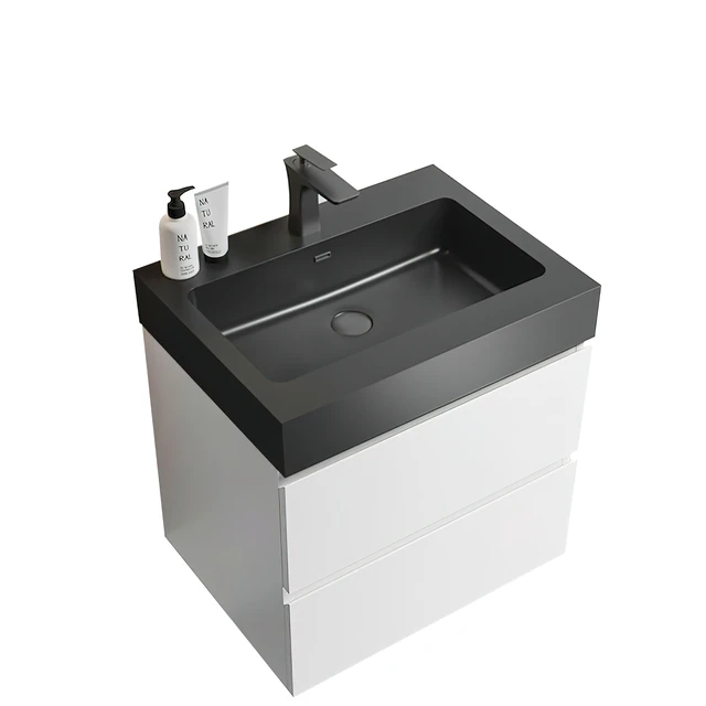 Alt view image 4 of 6 - 24 Inch Vanity with Sink, Large Storage Wall Mounted Floating Vanity for One Piece Black Sink Basin Without Drain