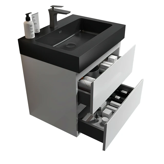 Alt view image 5 of 6 - 24 Inch Vanity with Sink, Large Storage Wall Mounted Floating Vanity for One Piece Black Sink Basin Without Drain