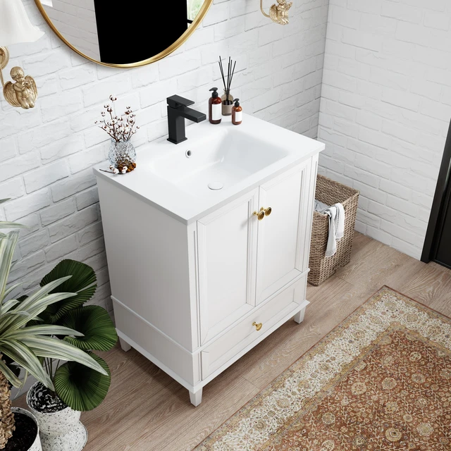 Alt view image 3 of 7 - 27.8 Inch Vanity Set with Reinforced Legs and Painted Surface, Mid-Century Freestanding Vanity Sink with Storage High
