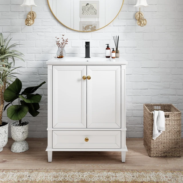 Main image of 27.8 Inch Vanity Set with Reinforced Legs and Painted Surface, Mid-Century Freestanding Vanity Sink with Storage High