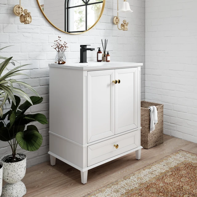Alt view image 2 of 7 - 27.8 Inch Vanity Set with Reinforced Legs and Painted Surface, Mid-Century Freestanding Vanity Sink with Storage High