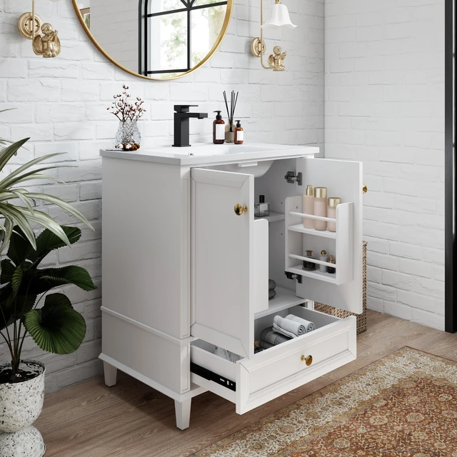 Alt view image 5 of 7 - 27.8 Inch Vanity Set with Reinforced Legs and Painted Surface, Mid-Century Freestanding Vanity Sink with Storage High