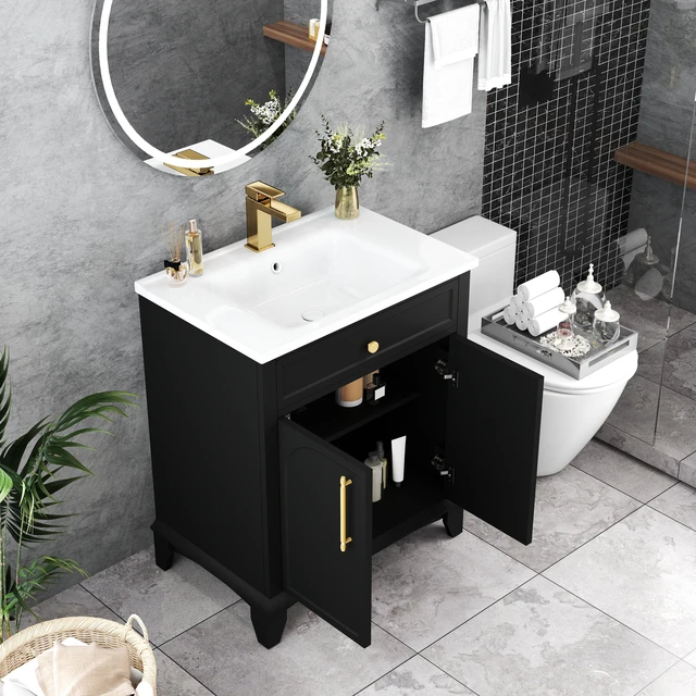 Alt view image 4 of 7 - 27.8 Inch Vanity Sink Combo with Painted Surface, Mid-Century Freestanding Vanity Sink with Storage High